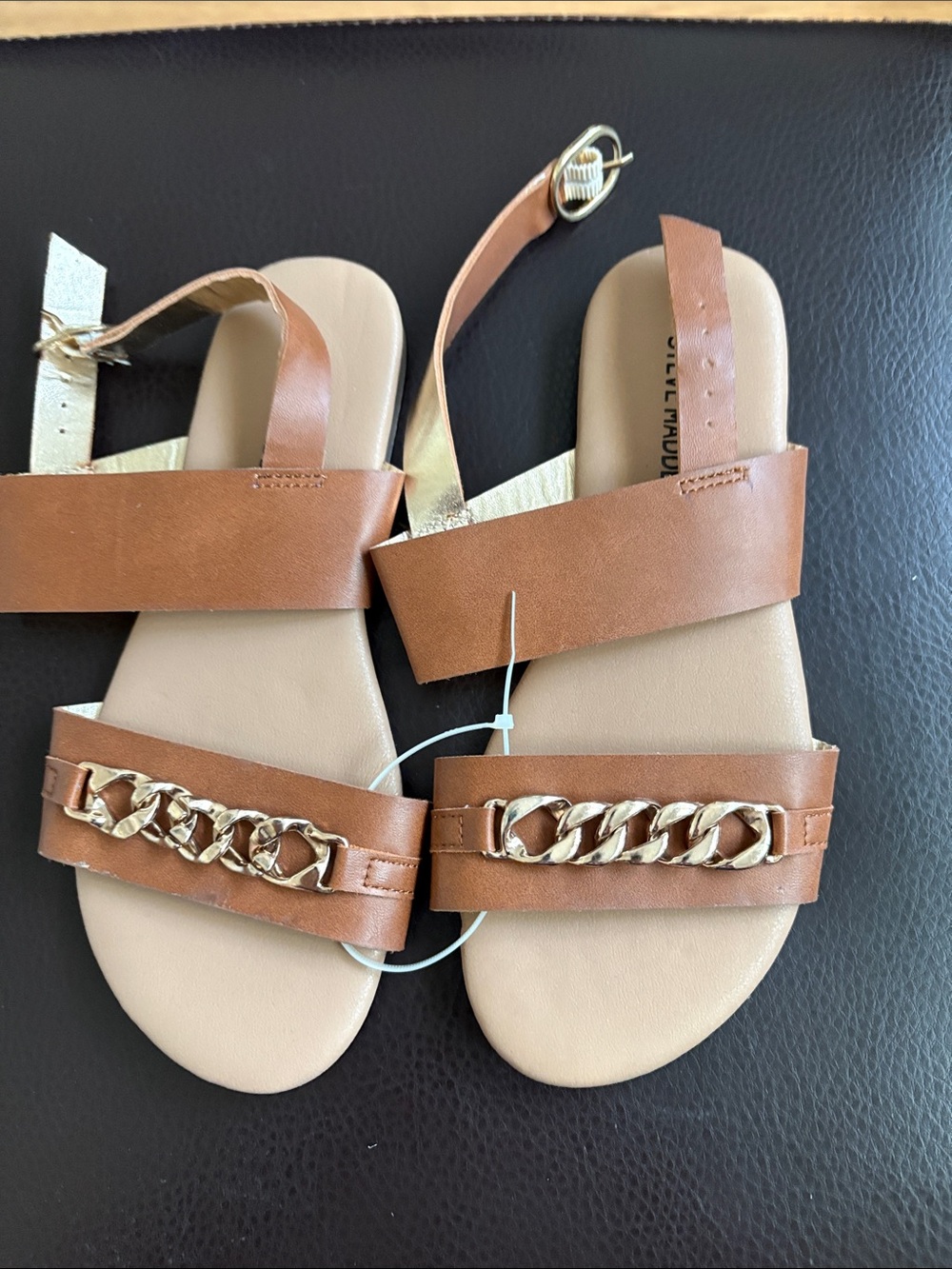 Forever 21 Brown Tan Chain-Trim Flat Sandals